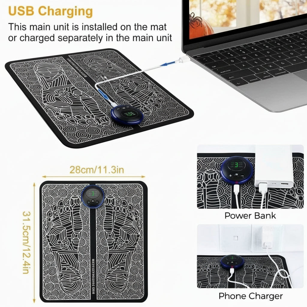 EMS Foot Massager Mat – Instant Pain Relief, Improved Blood Circulation & Muscle Relaxation (8 Modes, 19 Levels)