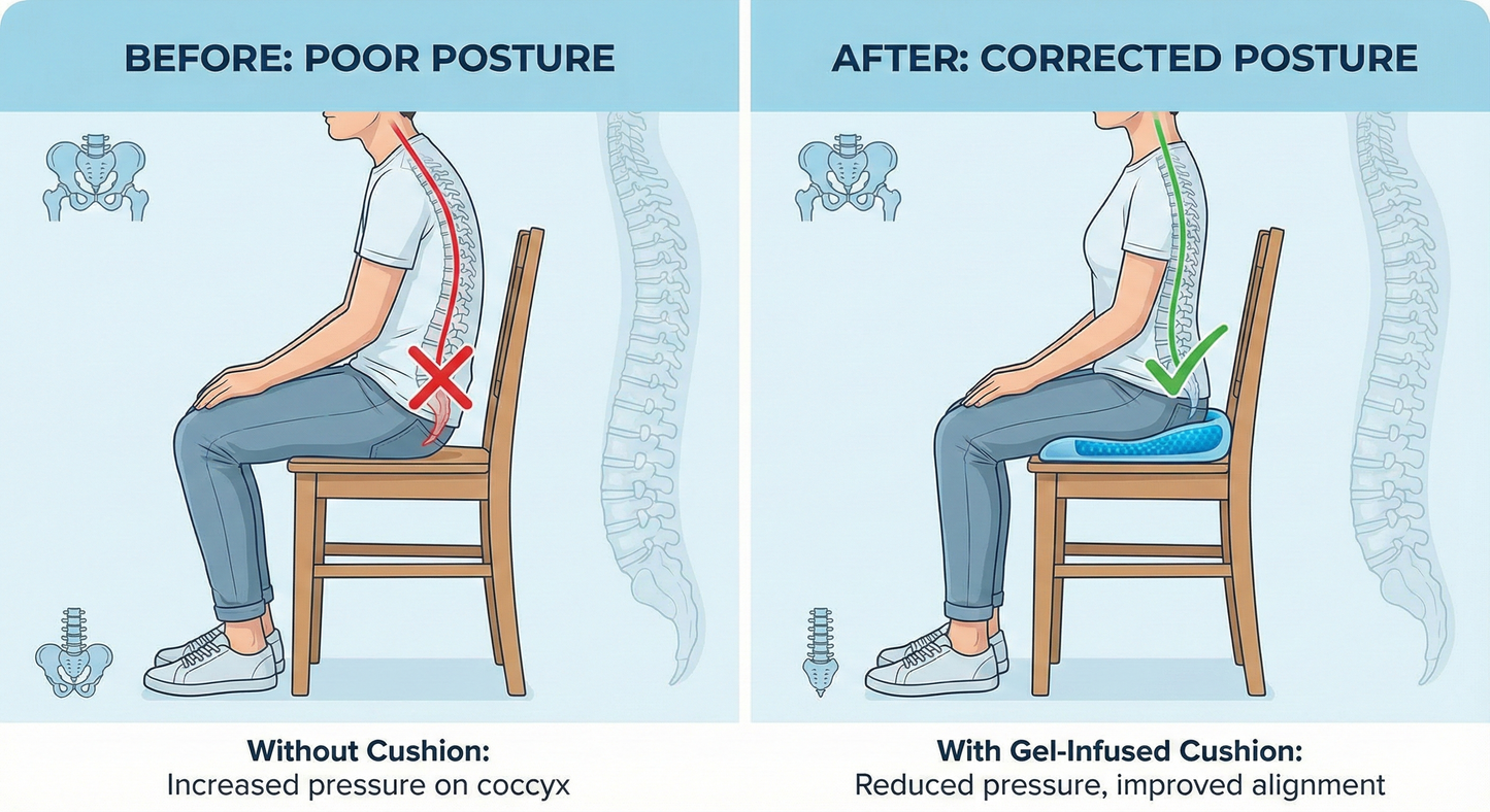 “Tailbone & Lower Back Pain Relief – Gel Infused Orthopaedic Seat Cushion”