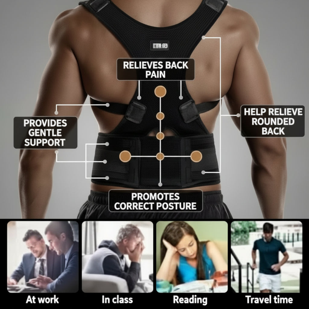 “Posture Corrector Belt for Back, Shoulder & Neck Pain Relief – Adjustable Support Brace for Straight Posture”